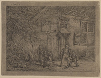 KG 08299
<br/>
Spelende kinderen voor een boerenhuis
<br/>
<em>Emaus de Micault, Gerhardus (1798-1863)</em>